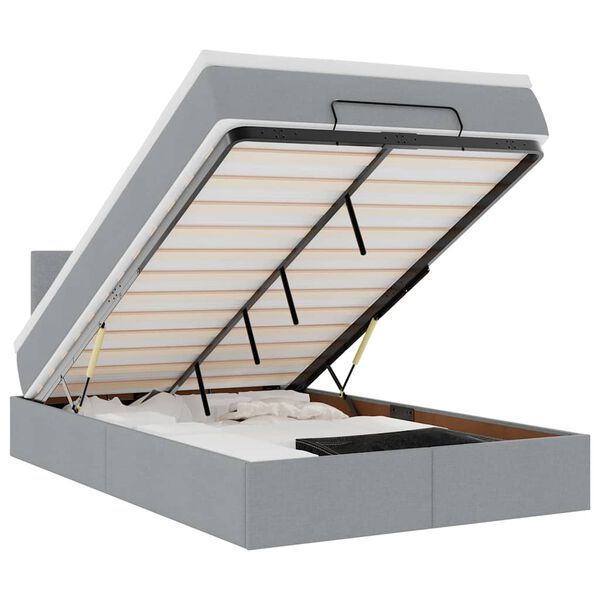 vidaXL Ottoman-Bett mit Matratze & LEDs Hellgrau 120x190 cm Stoff