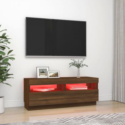 vidaXL TV-Schrank mit LED-Leuchten Braun Eichen-Optik 100x35x40 cm