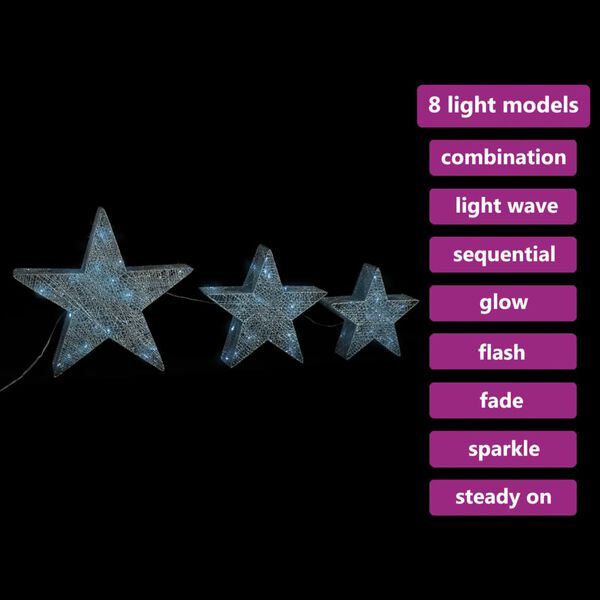 vidaXL Weihnachtssterne 3 Stk. Silbern Mesh LED Outdoor Indoor