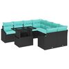 vidaXL Garten-Sofa-Set mit Kissen 9 pcs Schwarz und Blau Poly-Rattan
