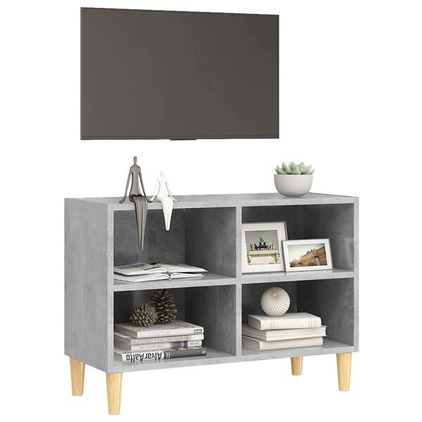 vidaXL TV-Schrank mit Massivholz-Beinen Betongrau 69,5x30x50 cm