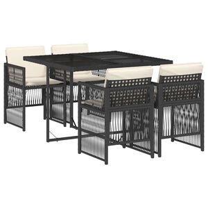 vidaXL 5-tlg. Garten-Essgruppe mit Kissen Schwarz Poly Rattan
