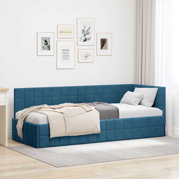 vidaXL Eckbettgestell mit Kopfteil Blau 80 cm x 200 cm Samt