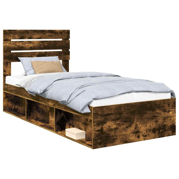 vidaXL Bettrahmen Ger&auml;ucherte Eiche 90 x 190 cm Massives Kiefernholz