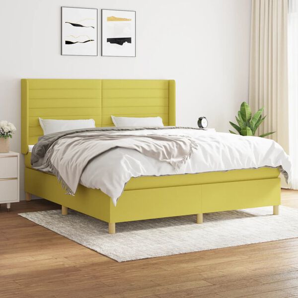 vidaXL Boxspringbett mit Matratze Gr&uuml;n 180x200 cm Stoff