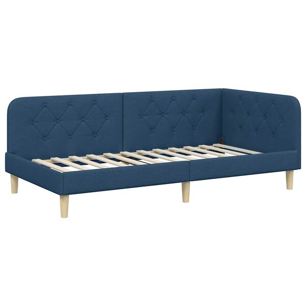 vidaXL Eckbettgestell mit Kopfteil Blau 90 x 200 cm Stoff