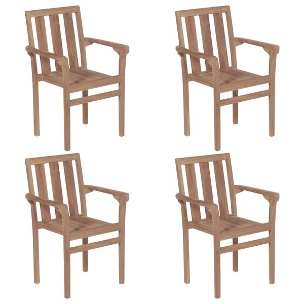 vidaXL Stapelbare Gartenst&uuml;hle mit Kissen 4 Stk. Massivholz Teak