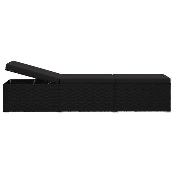 vidaXL Sonnenliege mit Auflage Poly Rattan Schwarz