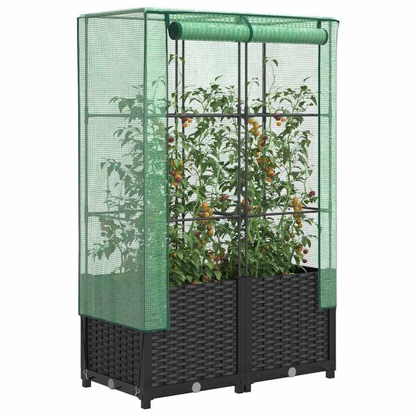 vidaXL Hochbeet mit Gew&auml;chshaus-Aufsatz Rattan-Optik 80x40x138 cm