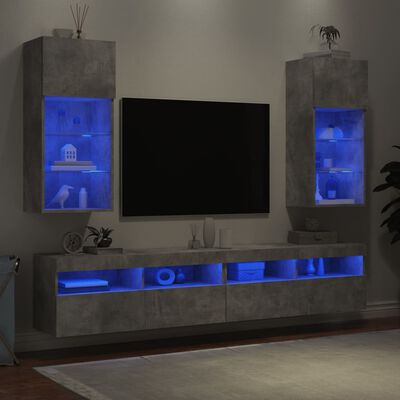 vidaXL TV-Schränke mit LED-Leuchten 2 Stk. Betongrau 40,5x30x90 cm