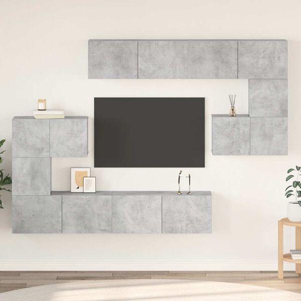 vidaXL 8-tlg. TV-Schrank-Set Betongrau Holzwerkstoff