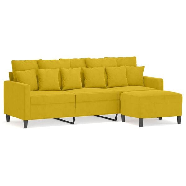 vidaXL 3-Sitzer-Sofa mit Hocker Gelb 180 cm Samt