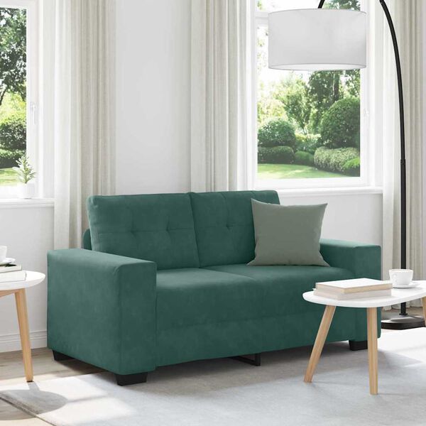 vidaXL | Zweisitzer-Sofa | mit Kissen Dunkelgr&uuml;n Samt