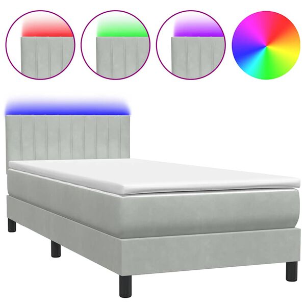 vidaXL Boxspringbett mit Matratze & LED Hellgrau 100x220 cm Samt