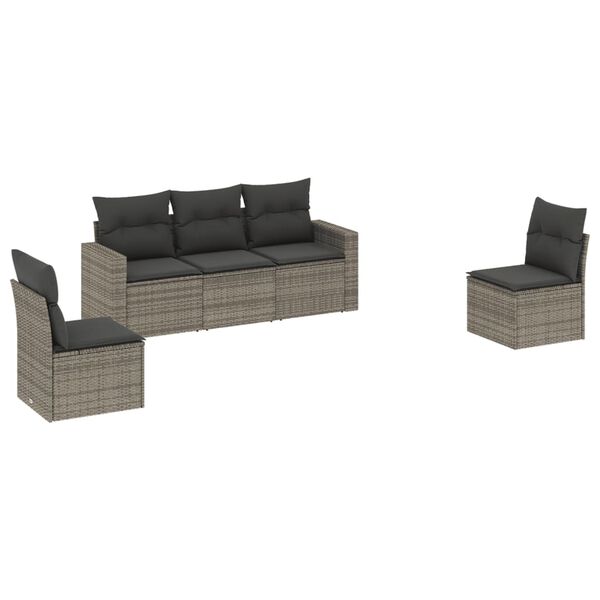 vidaXL 5-tlg. Garten-Sofagarnitur mit Kissen Grau Poly Rattan