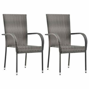 vidaXL Gartenst&uuml;hle Stapelbar 2 Stk. Grau Poly Rattan