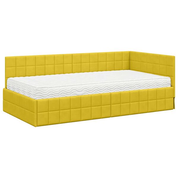vidaXL Eckbettgestell mit Matratze mit Kopfteil 2 pcs Gelb Samt
