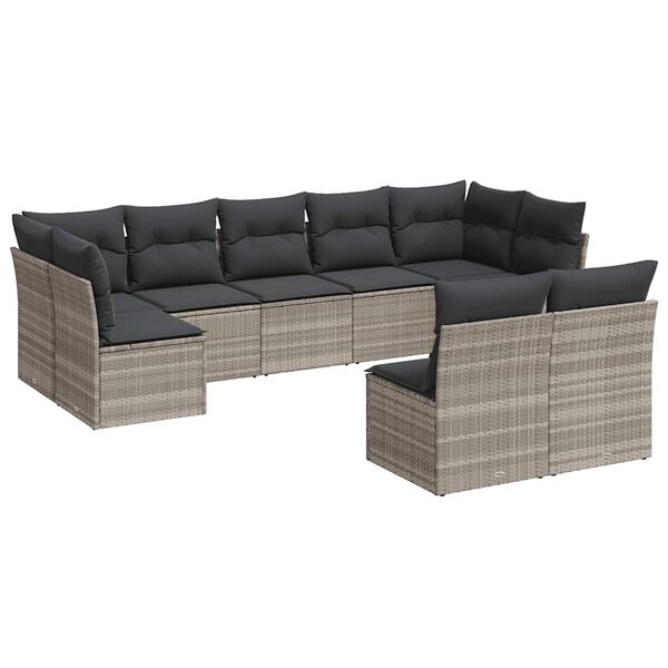 vidaXL 9-tlg. Garten-Sofagarnitur mit Kissen Hellgrau Poly Rattan