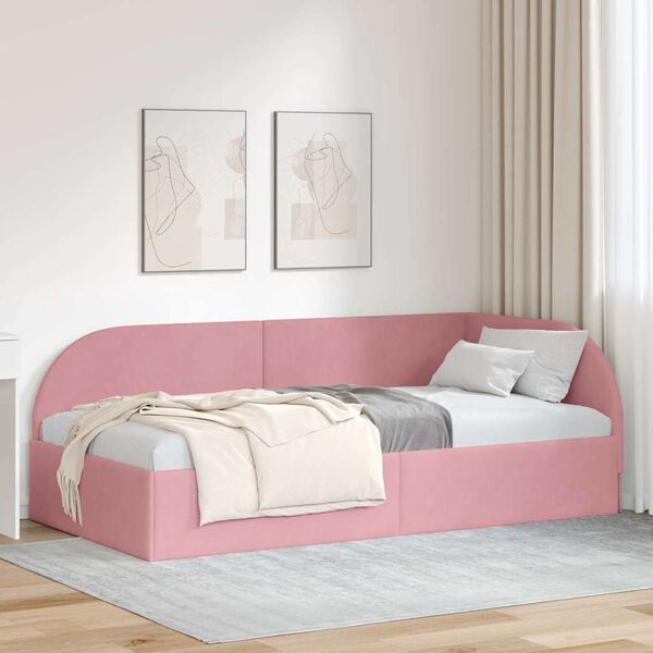 vidaXL Eckbettgestell Rosa 80 cm x 200 cm Polyester und Sperrholz