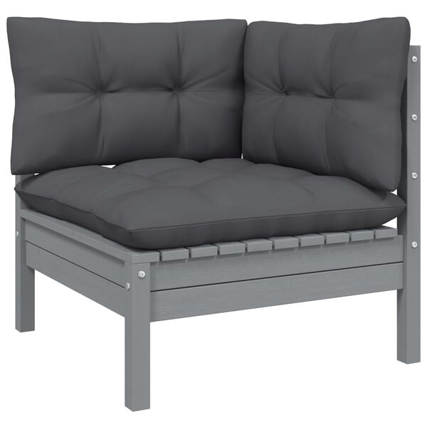 vidaXL 5-tlg. Garten-Lounge-Set mit Kissen Grau Kiefernholz