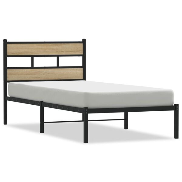 vidaXL Metallbett ohne Matratze Sonoma-Eiche 90x200 cm