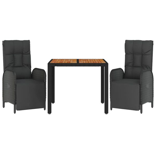 vidaXL 3-tlg. Garten-Essgruppe mit Kissen Schwarz Poly Rattan