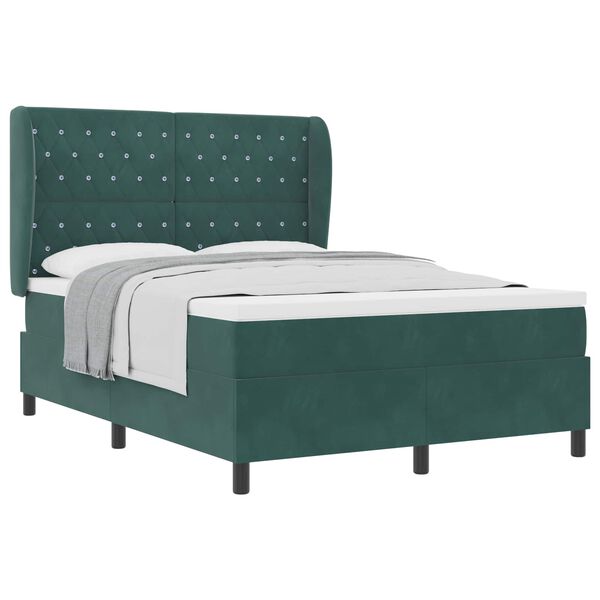vidaXL Boxspringbett mit Matratze Dunkelgr&uuml;n 190 x 140 cm Polyester