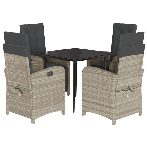 vidaXL 5-tlg. Garten-Essgruppe mit Kissen Hellgrau Poly Rattan