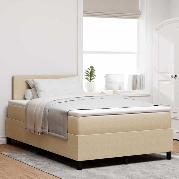 vidaXL LED Boxspringbett Hellgrau und Wei&szlig; 120 x 200 cm Cordstoff