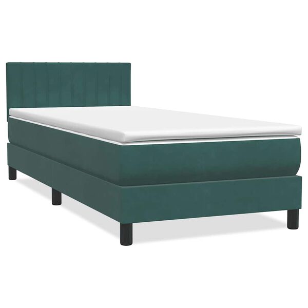 vidaXL Boxspringbett mit Matratze & LED Dunkelgr&uuml;n 80x210 cm Samt