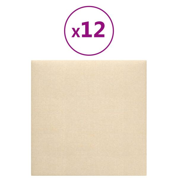 vidaXL Wandpaneele 12 Stk. Creme 30x30 cm Stoff 1,08 m&sup2;