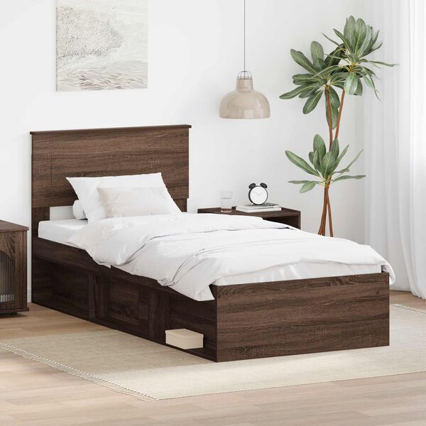 vidaXL Bettrahmen Braun Eichen-Optik 90 x 200 cm Holzwerkstoff