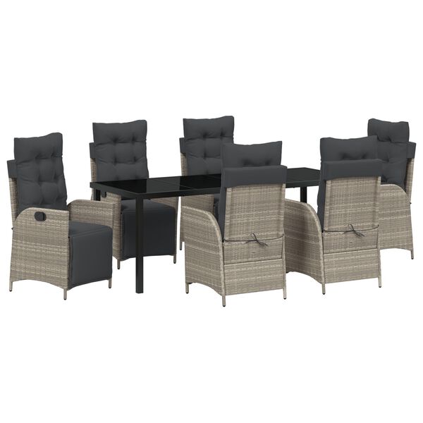 vidaXL Garten Essgruppe mit Kissen 7 pcs Hellgrau Poly-Rattan