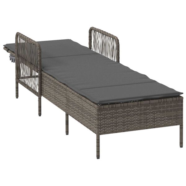 vidaXL Sonnenliege mit Kissen Grau 157 x 55 x 92cm Poly-Rattan
