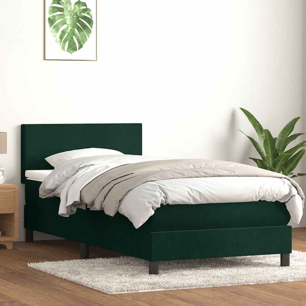 vidaXL Boxspringbett mit Matratze Dunkelgr&uuml;n 100x210 cm Samt