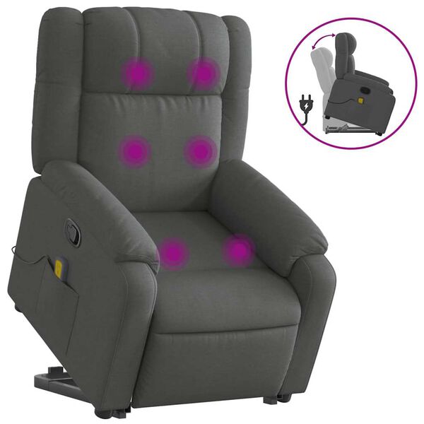 vidaXL Massagesessel mit Aufstehhilfe Dunkelgrau Stoff