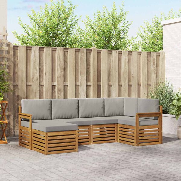 vidaXL Sofagarnituren 6 pcs Nat&uuml;rlich und Hellgrau Massivholz Akazie