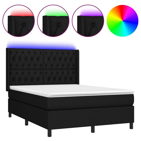 vidaXL Boxspringbett mit Matratze & LED Schwarz 140x190 cm Stoff