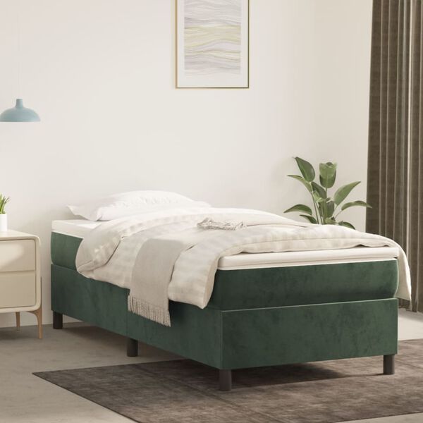 vidaXL Boxspringbett mit Matratze Dunkelgr&uuml;n 90x190 cm Samt