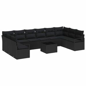 vidaXL Sofa Set mit Kissen 11 pcs Schwarz Poly Rattan