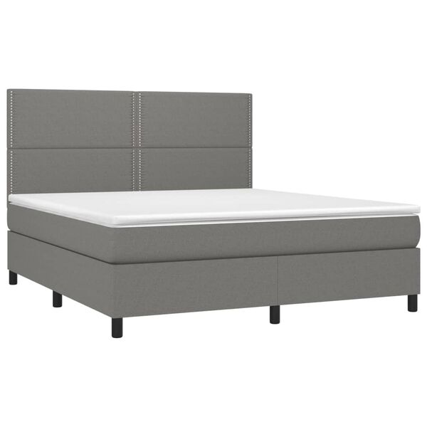 vidaXL Boxspringbett mit Matratze & LED Dunkelgrau 180x200 cm Stoff