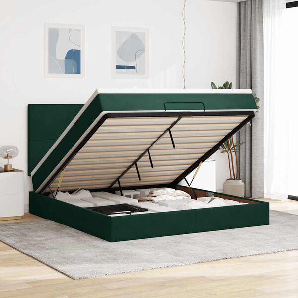vidaXL Ottoman-Bett mit Matratzen Dunkelgr&uuml;n 160x200 cm Samt