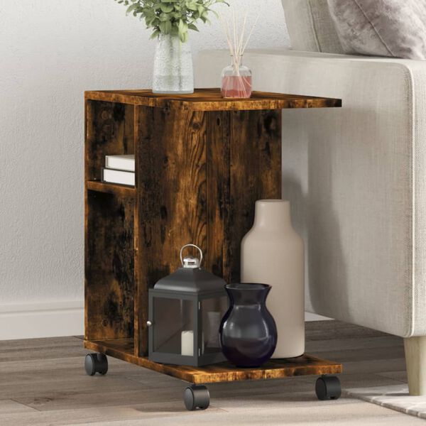 vidaXL Beistelltisch mit Rollen R&auml;uchereiche 50x30x55 cm Holzwerkstoff
