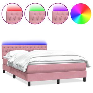 vidaXL Boxspringbett mit Matratze & LED Rosa 160x220 cm Samt