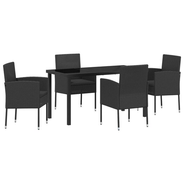 vidaXL Garten Essgruppe mit Kissen 5 pcs Schwarz Poly-Rattan