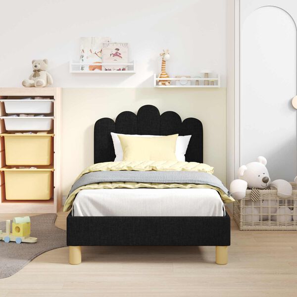vidaXL Kinderbettgestell mit Kopfteil Schwarz 80 x 160 cm Stoff