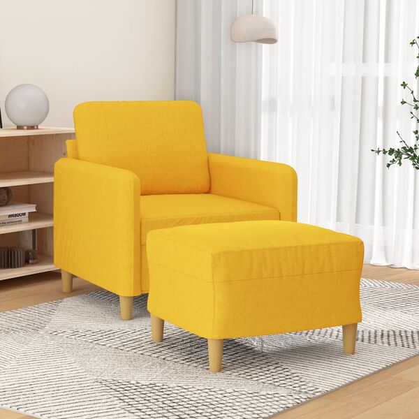 vidaXL Sessel mit Hocker Hellgelb 60 cm Stoff
