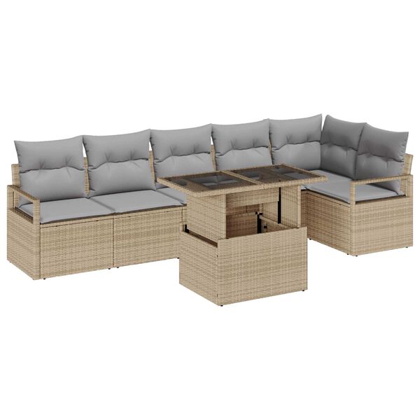 vidaXL Garten-Sofa-Set mit Speicher 7 pcs Beige Poly Rattan