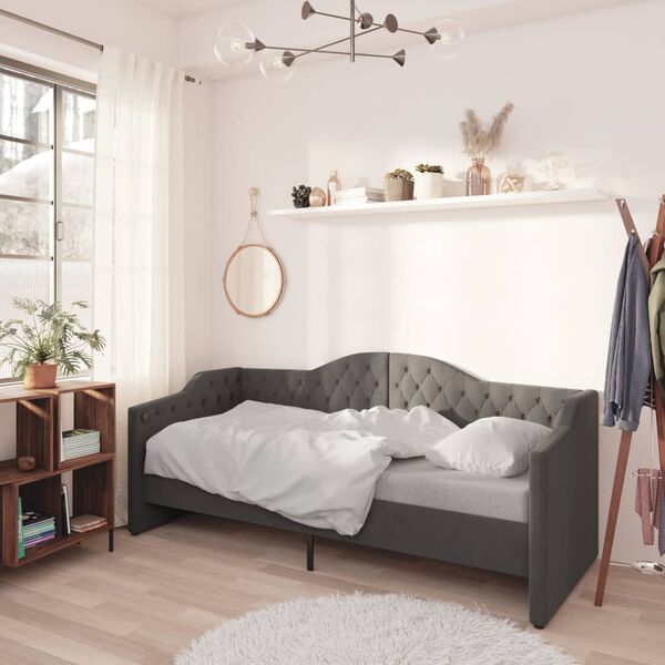 vidaXL Tagesbett mit Matratze USB Dunkelgrau Stoff 90x200 cm