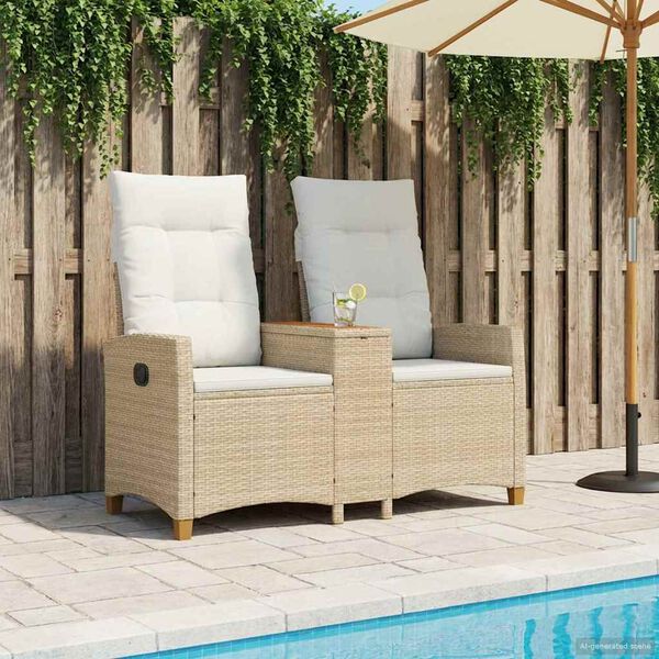 vidaXL Liegebank mit Tisch Beige und Cremewei&szlig; 126 x 65 x 112 cm
